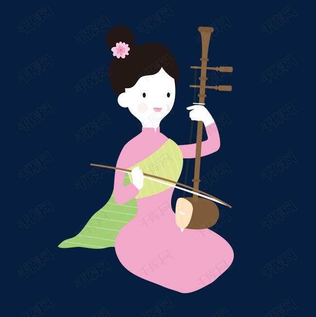 复古美女拉二胡矢量素材