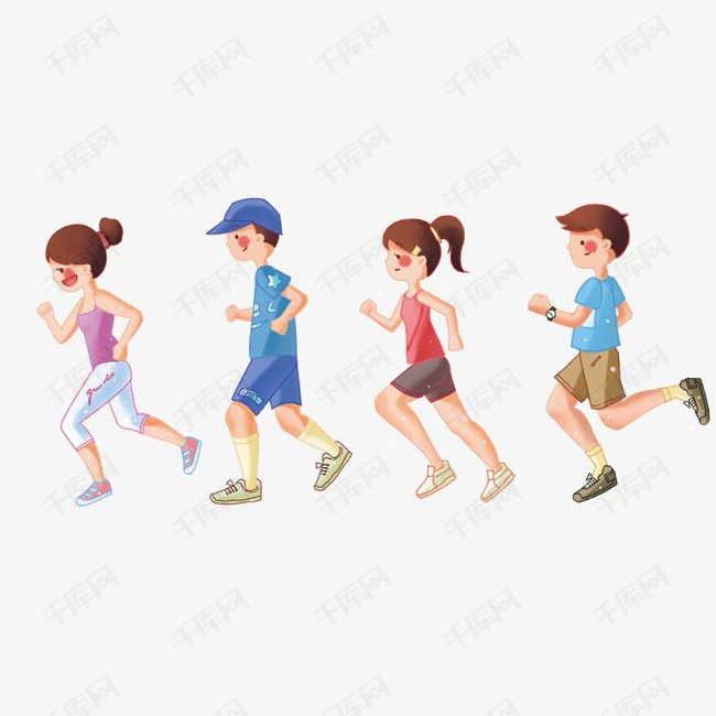 卡通手绘奔跑的人物的素材免抠青春跑步卡通手绘运动致青春