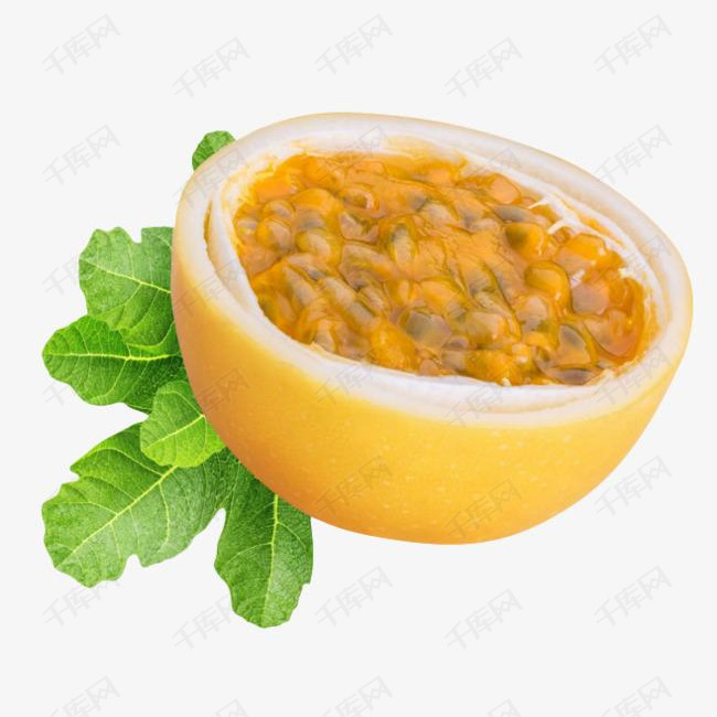 半颗黄金百香果横截面百香果叶子素材图片免费