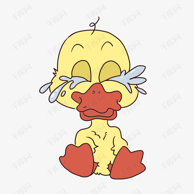 手绘卡通装饰图案哭泣的鸭子