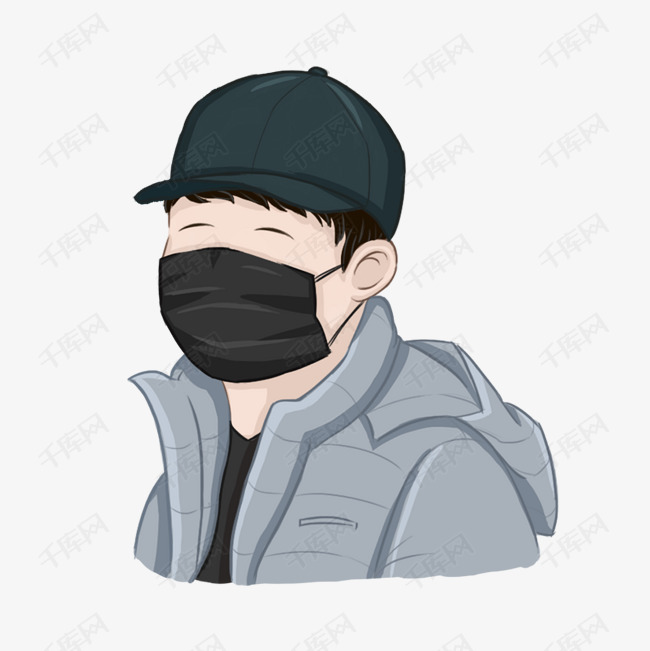 手绘戴着帽子和口罩的男性的素材免抠口罩动漫动画男生卡通手绘装饰图