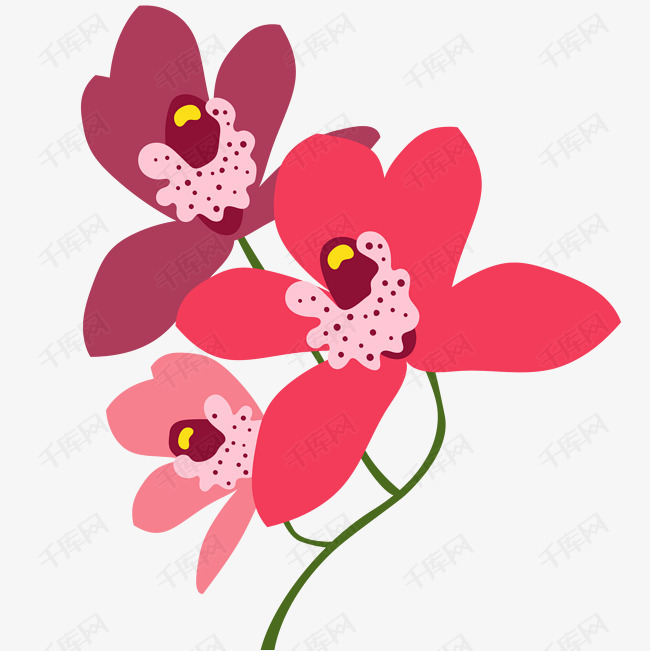 红色花朵卡通插画素材图片免费下载_高清psd_千库网