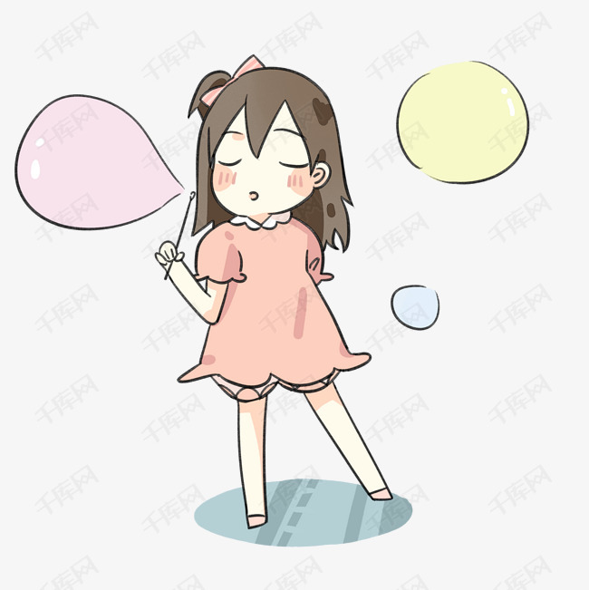 六一儿童节可爱女孩吹泡泡插画