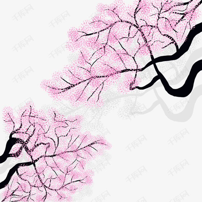 粉色樱花树手绘素材