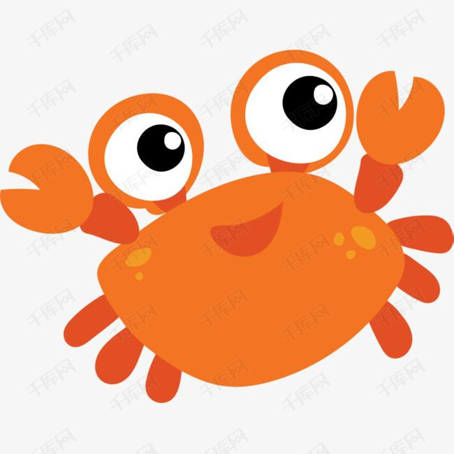 海洋生物开心的螃蟹的素材免抠海洋生物橙色螃蟹呆萌螃蟹举着钳子喜悦