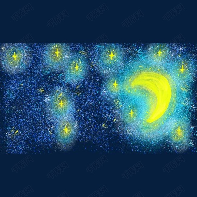 夜晚星空月亮星星手绘插画psd