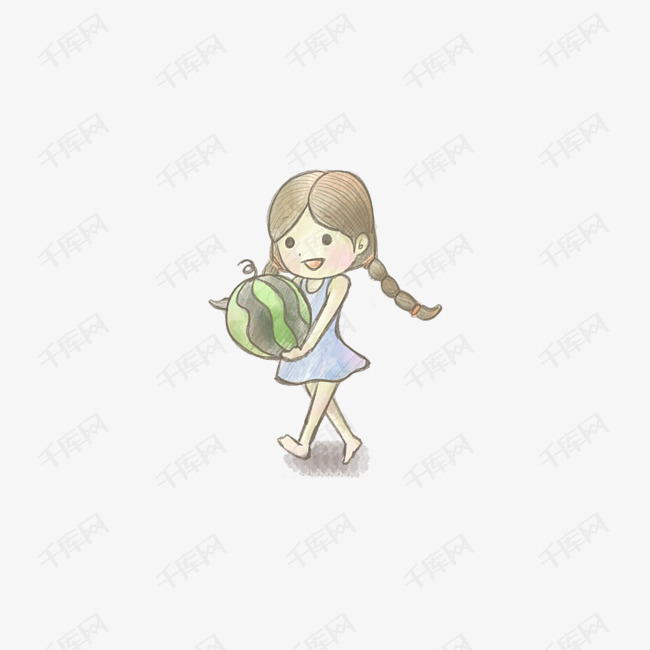 大暑小暑女孩抱西瓜png图片