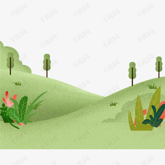 绿色手绘草地插画