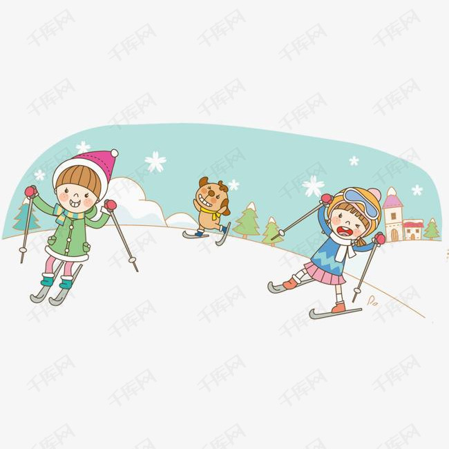 冬季旅游滑雪 卡通图案的素材免抠冬季旅游海报滑雪卡通出游季寒假