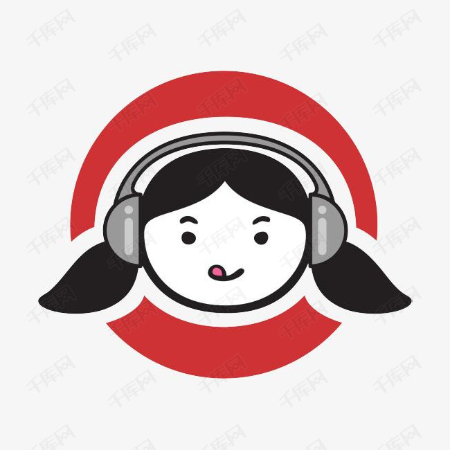 戴耳机的卡通小女孩头像图标的素材免抠音乐电台听音乐休闲耳机fm多