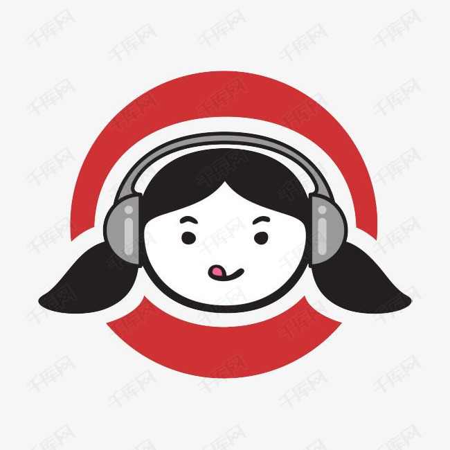 戴耳机的卡通小女孩头像图标