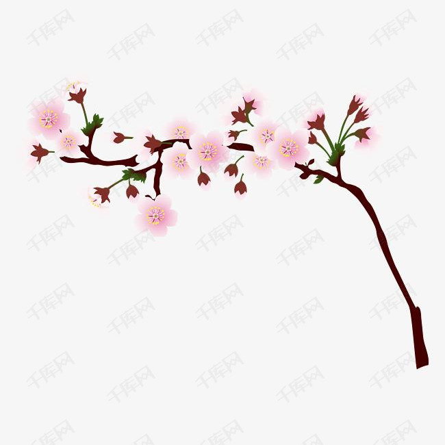 桃花和桃花枝干简图的素材免抠卡通手绘图桃花花朵花瓣桃树