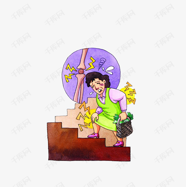 卡通爬楼梯腿痛的女士素材