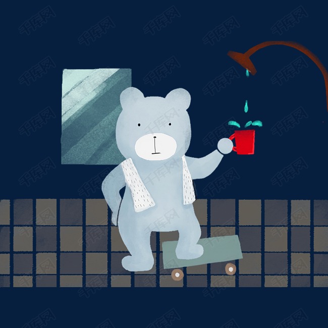 可爱清新的儿插水彩风洗澡口渴接水喝滑板小熊下载