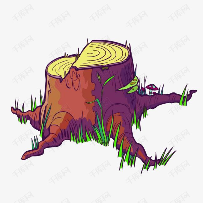 手绘草地上的树根
