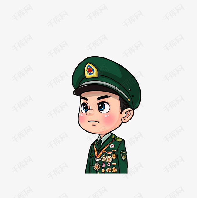 卡通胸前挂满勋章的军人素材