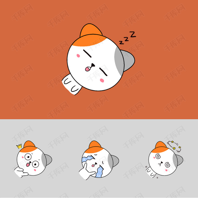 q版可爱卡通歪头小动物表情包小猫样机