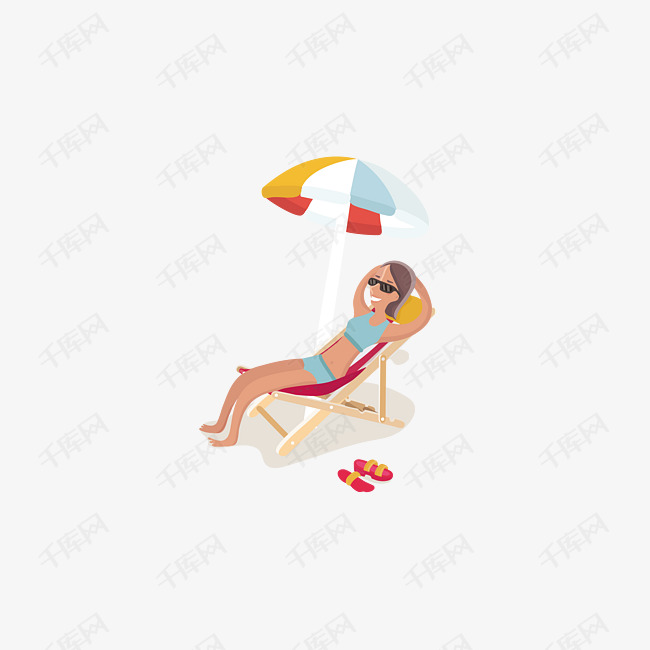 旅游海边度假躺沙滩椅休闲卡通