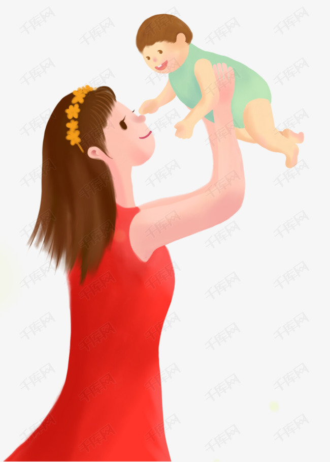 节温馨插画的素材免抠手绘卡通母亲节温馨插画母亲节卡通女孩妈妈宝宝