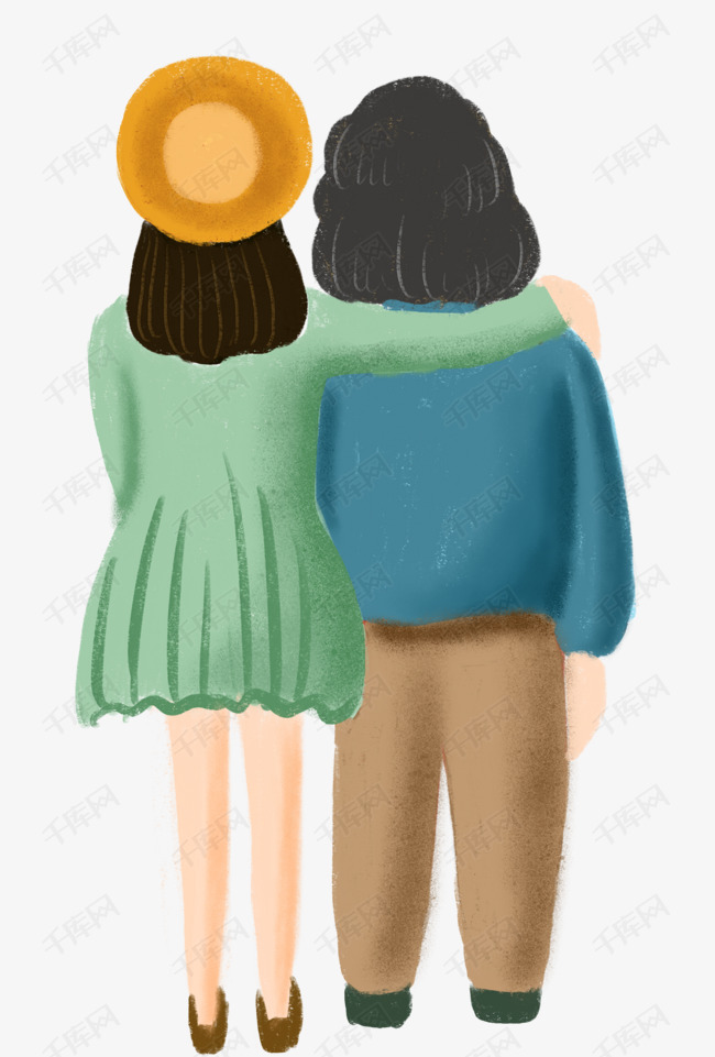 儿子妈妈女儿  母亲抱着宝宝  吃西瓜手绘  手绘卡通母亲和女儿的背影