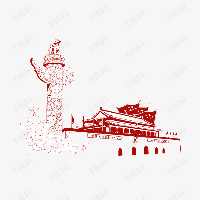建党节天安门红色剪影背景元素