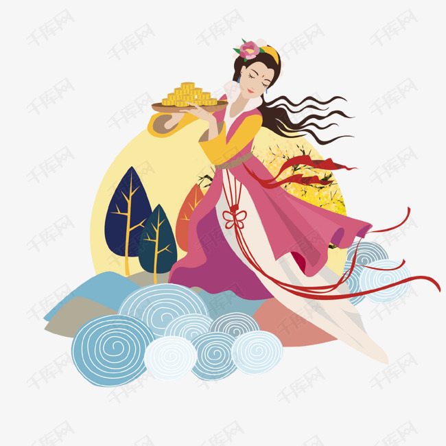卡通唯美嫦娥插画免抠