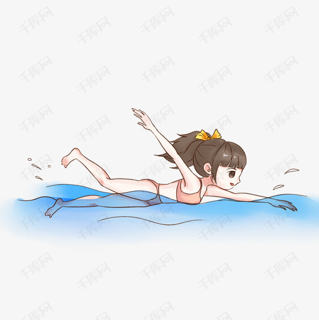 暑期游泳的小女孩插画
