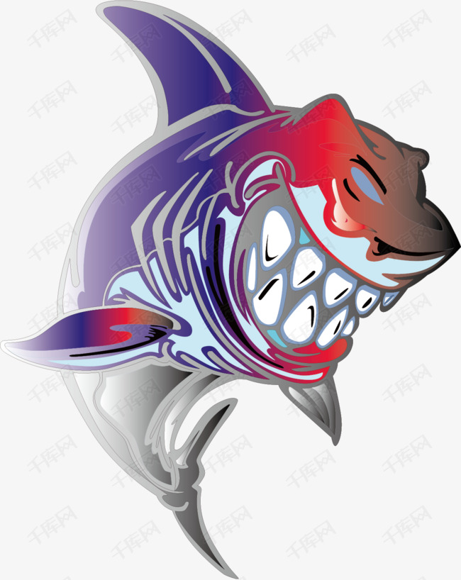 呲牙咧嘴的鲨鱼手绘图素材图片免费下载_高清