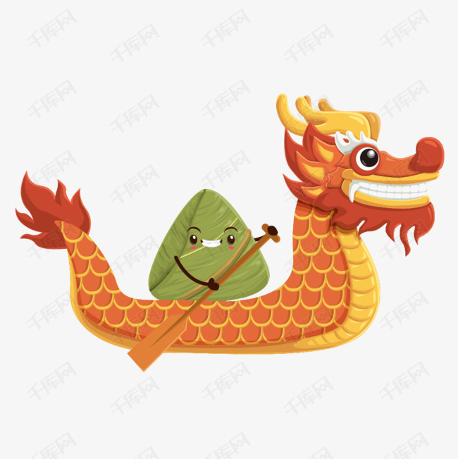 中华传统美食粽子与龙舟主题卡通