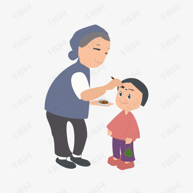温馨奶奶与孙子卡通插画