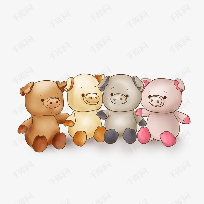手绘卡通可爱四只小猪