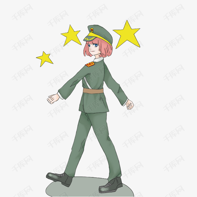 建军节走军姿的女战士插画