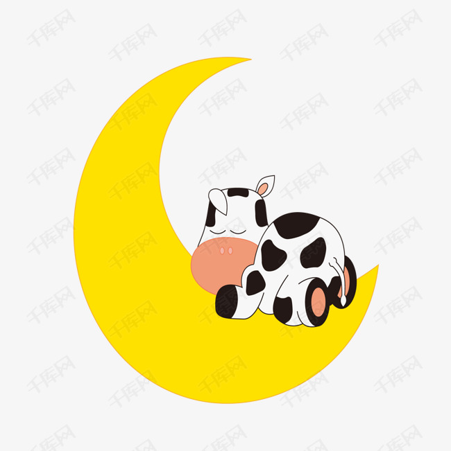 在月亮上睡觉的奶牛设计