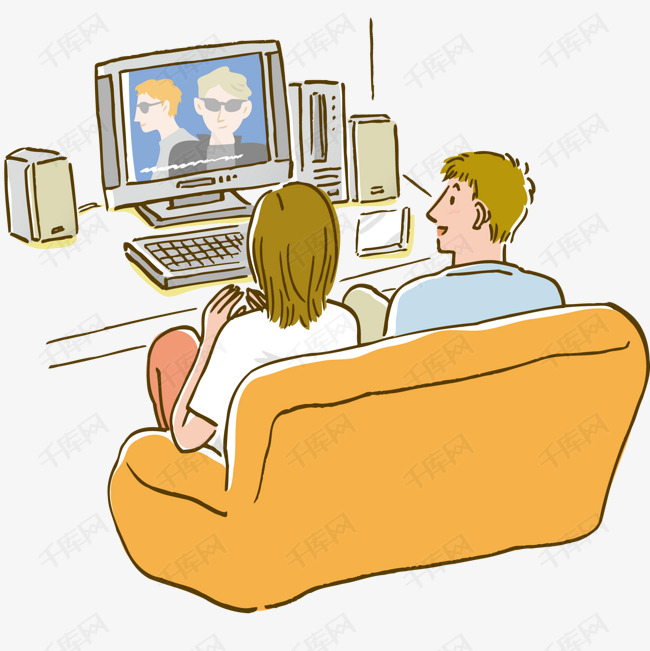 用电脑看电视的人物设计素材图片免费下载_高