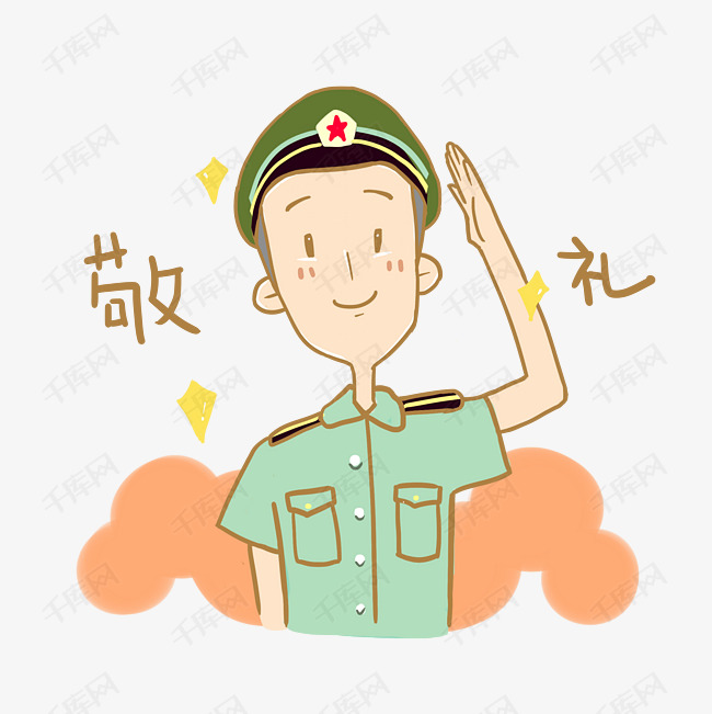 表情敬礼建军节军人插画