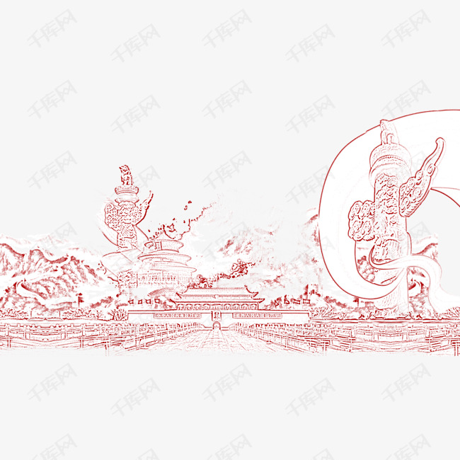 手绘插画天安门华表长城2