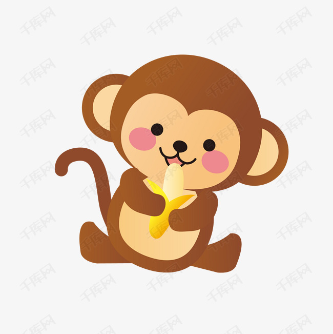 矢量卡通手绘可爱吃香蕉的小猴子免抠图png
