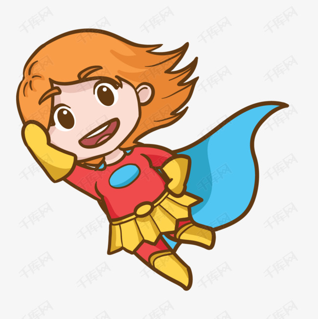手绘可爱的小女超人的素材免抠手绘卡通动画动漫小飞人可爱的小女超人