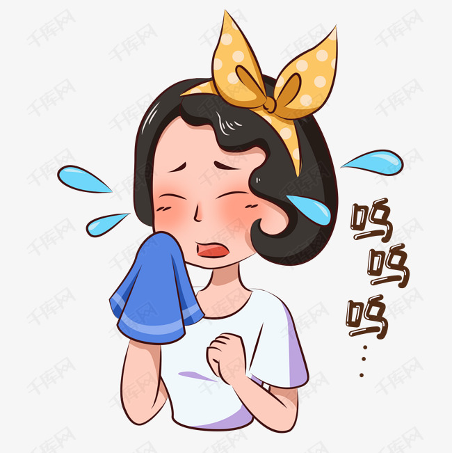 卡通都市少女主题黄发带女孩表情包之呜呜呜哭