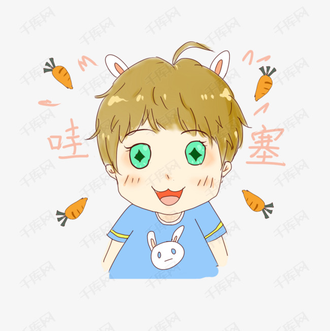 卡通可爱兔耳少年表情包哇塞