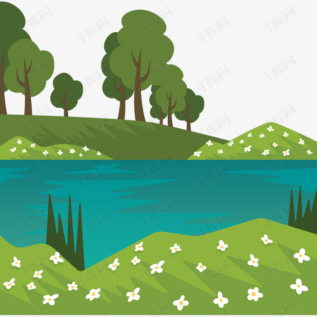 绿色植物景色卡通插画