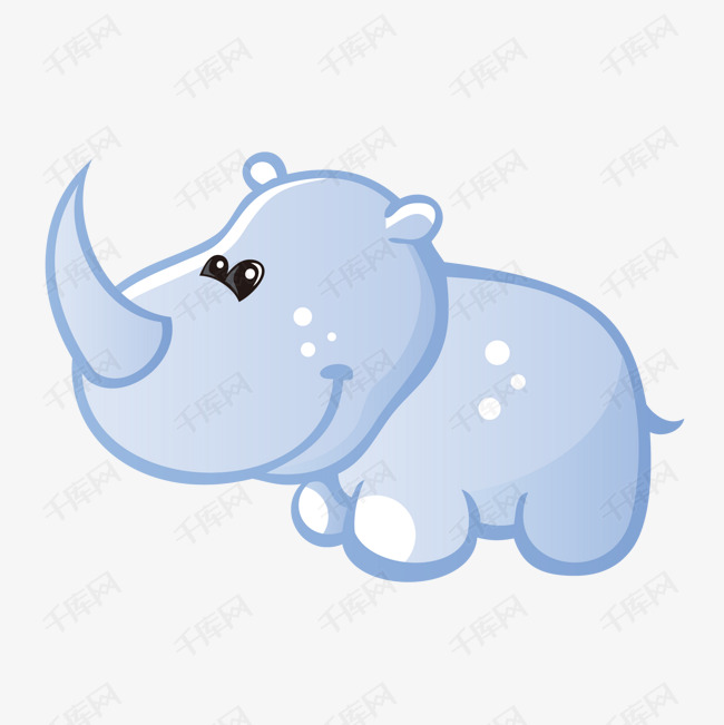 卡通犀牛动物设计矢量图的素材免抠蓝色卡通可爱动物设计犀牛矢量图