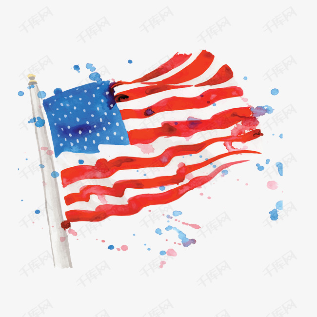 彩色水墨美国国旗元素