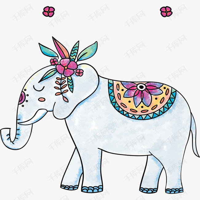 水彩手绘花纹大象