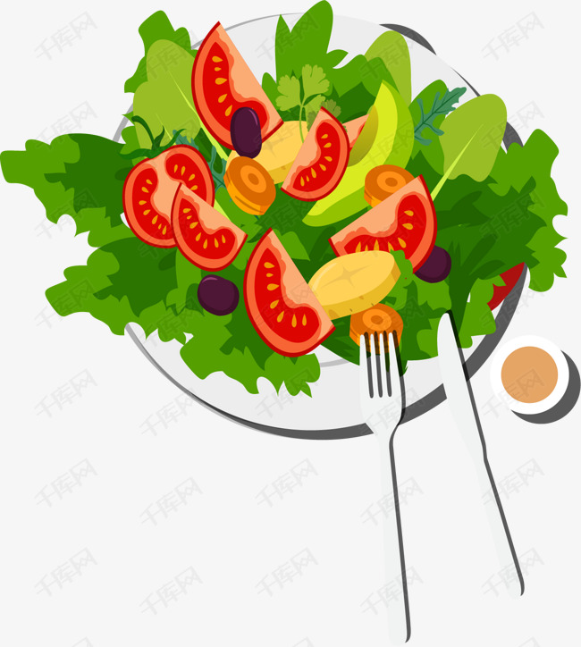 手绘小清新蔬菜沙拉插画图案