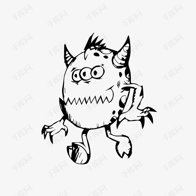 手绘简笔画搞怪小恶魔矢量