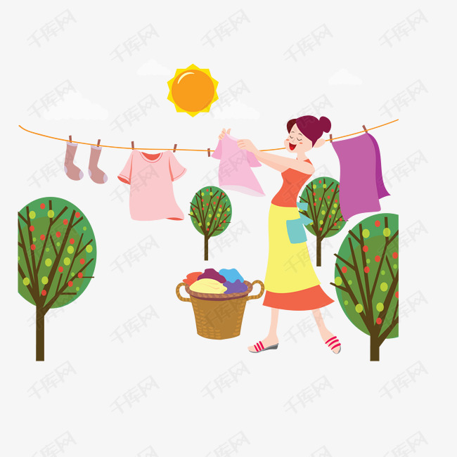 卡通晾衣服矢量图下载的素材免抠人物插图卡通晾衣服卡通插图创意卡通