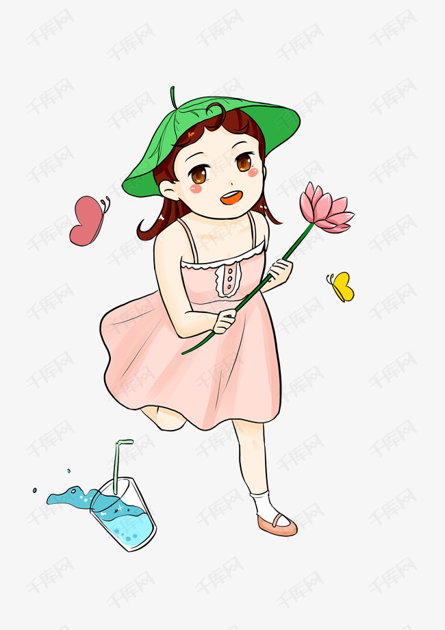 夏天小暑可爱小女孩插画