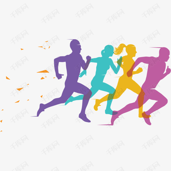 彩色跑步运动健身的素材免抠矢量png跑步跑步的人跑步剪影健身健身