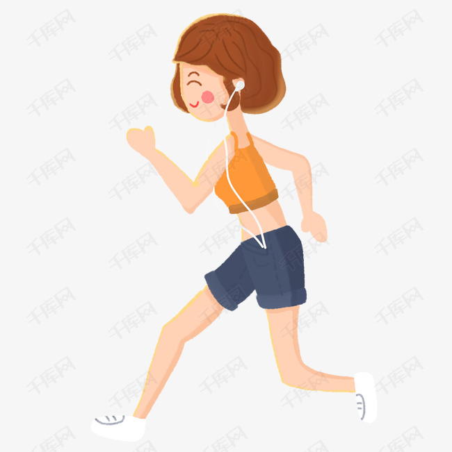 户外运动手绘风格可爱女孩健身跑步动作